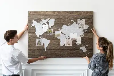Tableau en liège déco Carte du Monde sur planches