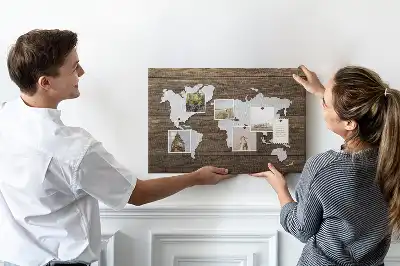 Tableau en liège déco Carte du Monde sur planches