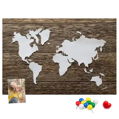 Tableau en liège déco Carte du Monde sur planches