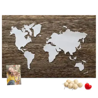 Tableau en liège déco Carte du Monde sur planches