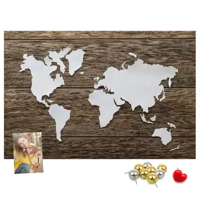 Tableau en liège déco Carte du Monde sur planches
