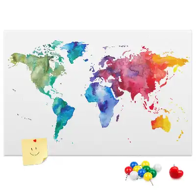 Tableau de liège Aquarelle carte du monde