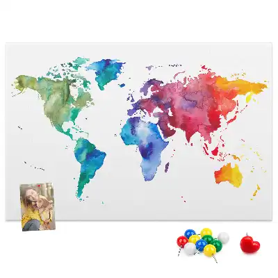 Tableau de liège Aquarelle carte du monde