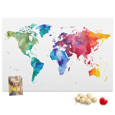 Tableau de liège Aquarelle carte du monde