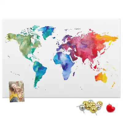 Tableau de liège Aquarelle carte du monde