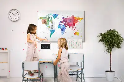 Tableau de liège Aquarelle carte du monde