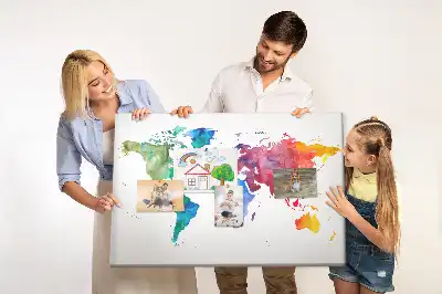 Tableau de liège Aquarelle carte du monde