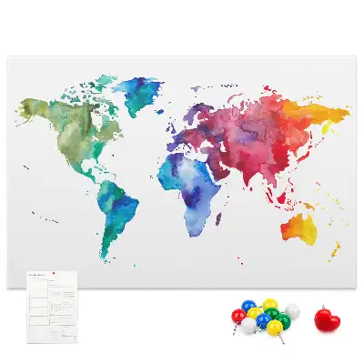 Tableau de liège Aquarelle carte du monde