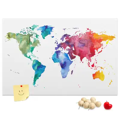 Tableau de liège Aquarelle carte du monde