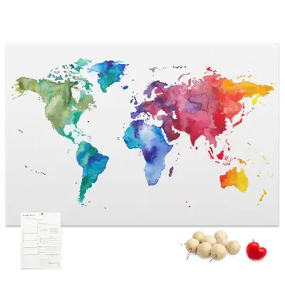 Tableau de liège Aquarelle carte du monde
