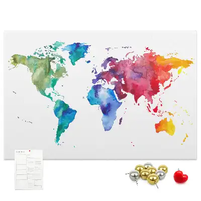 Tableau de liège Aquarelle carte du monde