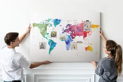 Tableau de liège Aquarelle carte du monde