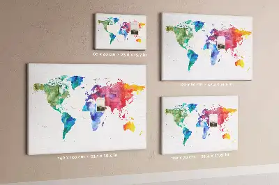 Tableau de liège Aquarelle carte du monde