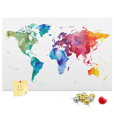 Tableau de liège Aquarelle carte du monde