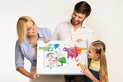 Tableau de liège Aquarelle carte du monde