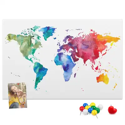 Tableau de liège Aquarelle carte du monde
