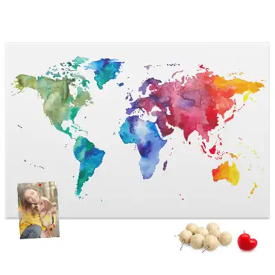 Tableau de liège Aquarelle carte du monde