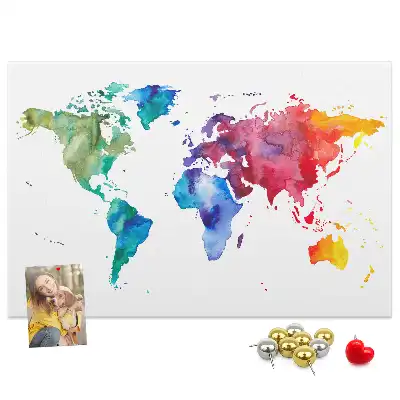 Tableau de liège Aquarelle carte du monde