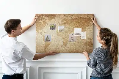 Tableau de liège Carte des continents vieillie