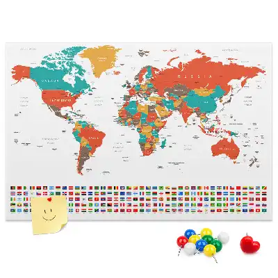 Tableau en liège déco Carte colorée du monde