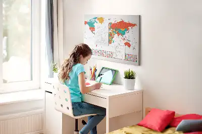 Tableau en liège déco Carte colorée du monde