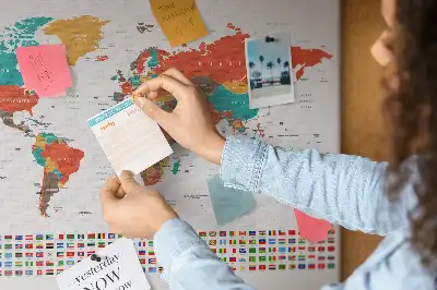 Tableau en liège déco Carte colorée du monde
