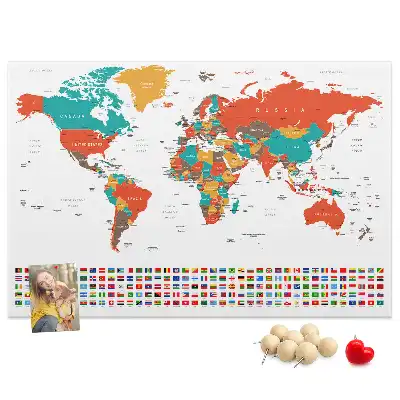 Tableau en liège déco Carte colorée du monde
