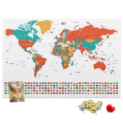Tableau en liège déco Carte colorée du monde