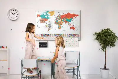 Tableau en liège déco Carte colorée du monde