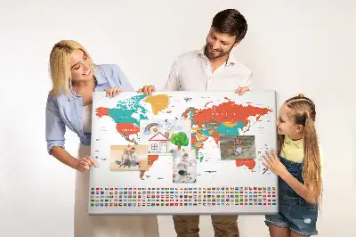 Tableau en liège déco Carte colorée du monde