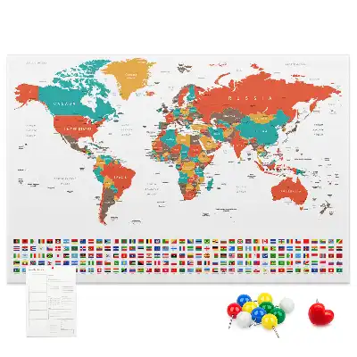Tableau en liège déco Carte colorée du monde