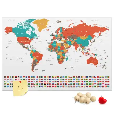 Tableau en liège déco Carte colorée du monde