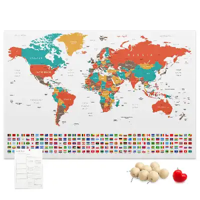 Tableau en liège déco Carte colorée du monde