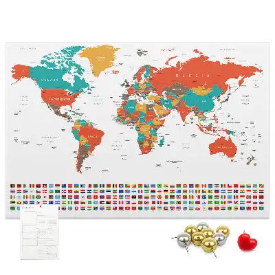 Tableau en liège déco Carte colorée du monde