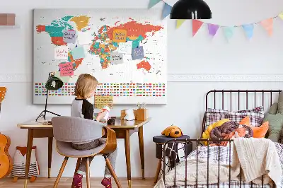 Tableau en liège déco Carte colorée du monde
