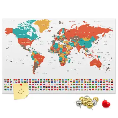 Tableau en liège déco Carte colorée du monde