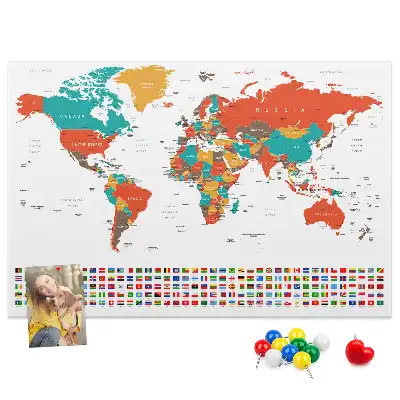 Tableau en liège déco Carte colorée du monde