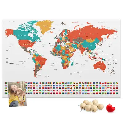Tableau en liège déco Carte colorée du monde