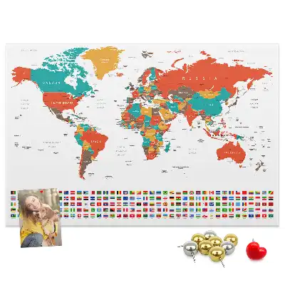 Tableau en liège déco Carte colorée du monde