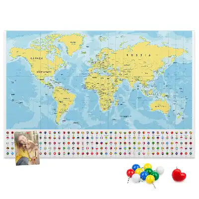 Tableau d’affichage en liège Carte du monde et drapeaux