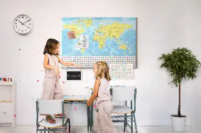 Tableau d’affichage en liège Carte du monde et drapeaux