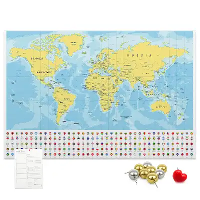 Tableau d’affichage en liège Carte du monde et drapeaux