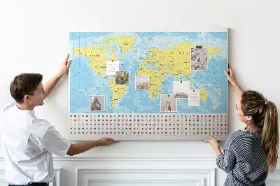 Tableau d’affichage en liège Carte du monde et drapeaux