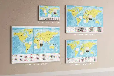 Tableau d’affichage en liège Carte du monde et drapeaux