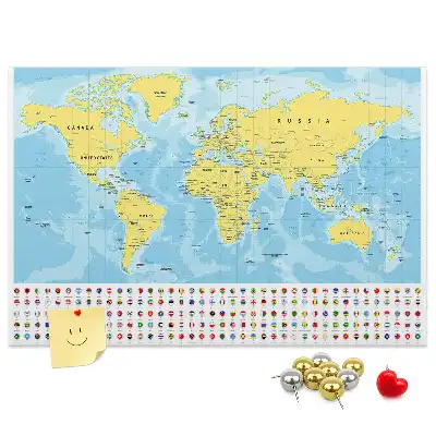 Tableau d’affichage en liège Carte du monde et drapeaux