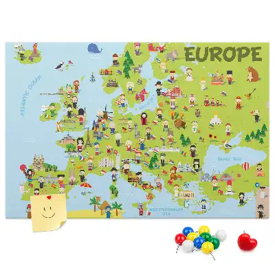 Tableau en liège déco Carte du monde avec drapeaux