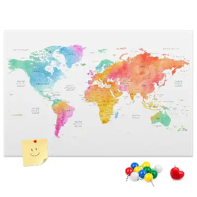 Tableau d’affichage en liège Carte du monde à l'aquarelle