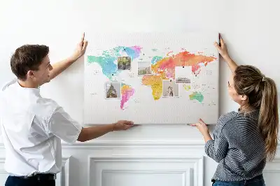 Tableau d’affichage en liège Carte du monde à l'aquarelle