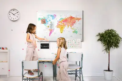 Tableau d’affichage en liège Carte du monde à l'aquarelle