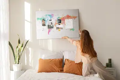 Tableau d’affichage en liège Carte du monde à l'aquarelle